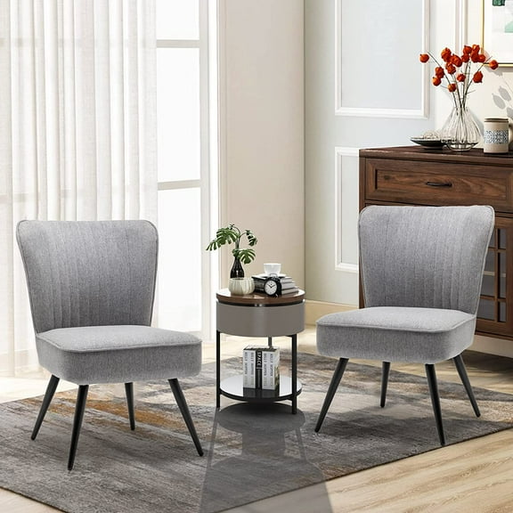 Andeworld Armless Accent Chair Upholstered Living Room Bedroom Slipper Chair Club Guest Single Sofa Metal Legs Comfy Furniture (2 Chair, Gray)