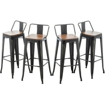 Andeworld Bar Stools Set of 4 Counter Height Stools Industrial Metal Barstools with Wooden Seats( 24 Inch, Distressed Black)