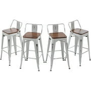 Andeworld Bar Stools Set of 4 Counter Height Stools Industrial Metal Barstools with Wooden Seats 30 Inch, Distressed White
