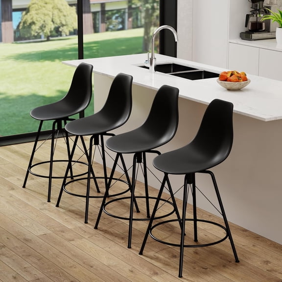 Andeworld Bar Stools Set of 4 Swivel Bar Stool Counter Height Stools Barstools with Plastic Backs & Metal Base (Swivel 24 inch, Black)