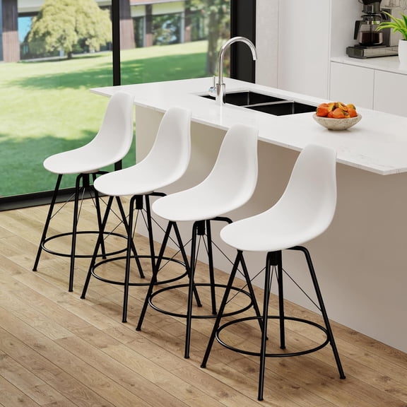Andeworld Bar Stools Set of 4 Swivel Bar Stool Counter Height Stools Barstools with Plastic Backs & Metal Base (Swivel 26 inch, White)