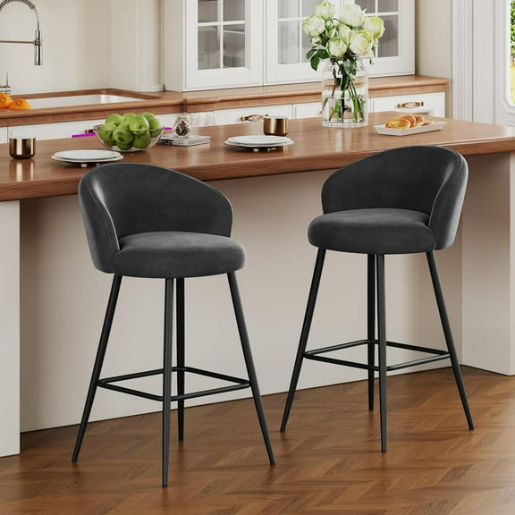 Andeworld Barstools Set of 2,24 Inch Counter Height Velvet Bar Stools with Back Metal Legs and Footrest, Bar Chairs for Kitchen lsland, Dark Grey