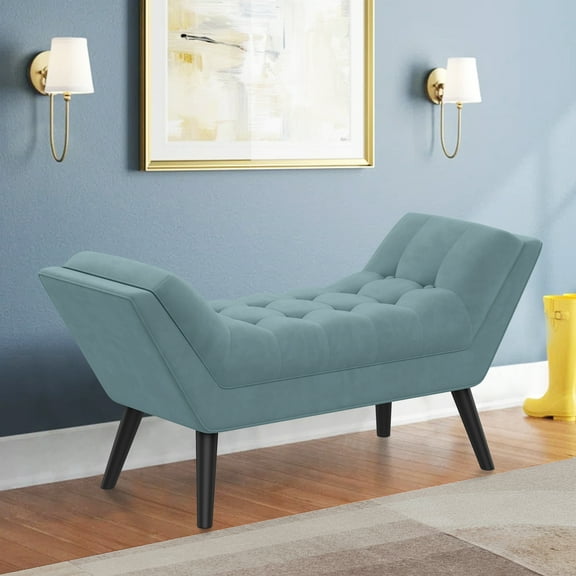 Andeworld Bed Bench Upholstered Tufted Footstool Entryway Ottoman Bench Two Seaters (Blue)