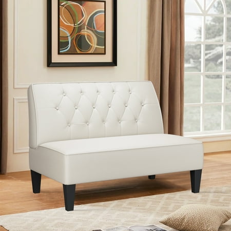 Andeworld Button Tufted Loveseat Settee Upholstered Sofa Backrest Buckle Couch Banquette Bench for Dining Room Living Room Bedroom Funiture (Beige)
