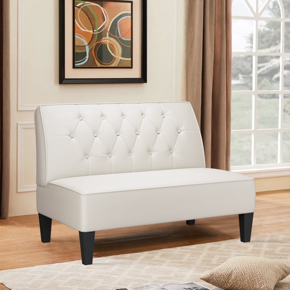 Andeworld Button Tufted Loveseat Settee Upholstered Sofa Backrest Buckle Couch Banquette Bench for Dining Room Living Room Bedroom Funiture (Beige)