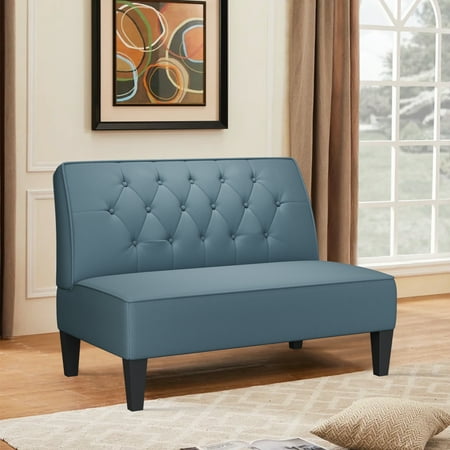 Andeworld Button Tufted Loveseat Settee Upholstered Sofa Backrest Buckle Couch Banquette Bench for Dining Room Living Room Bedroom Funiture(Blue)