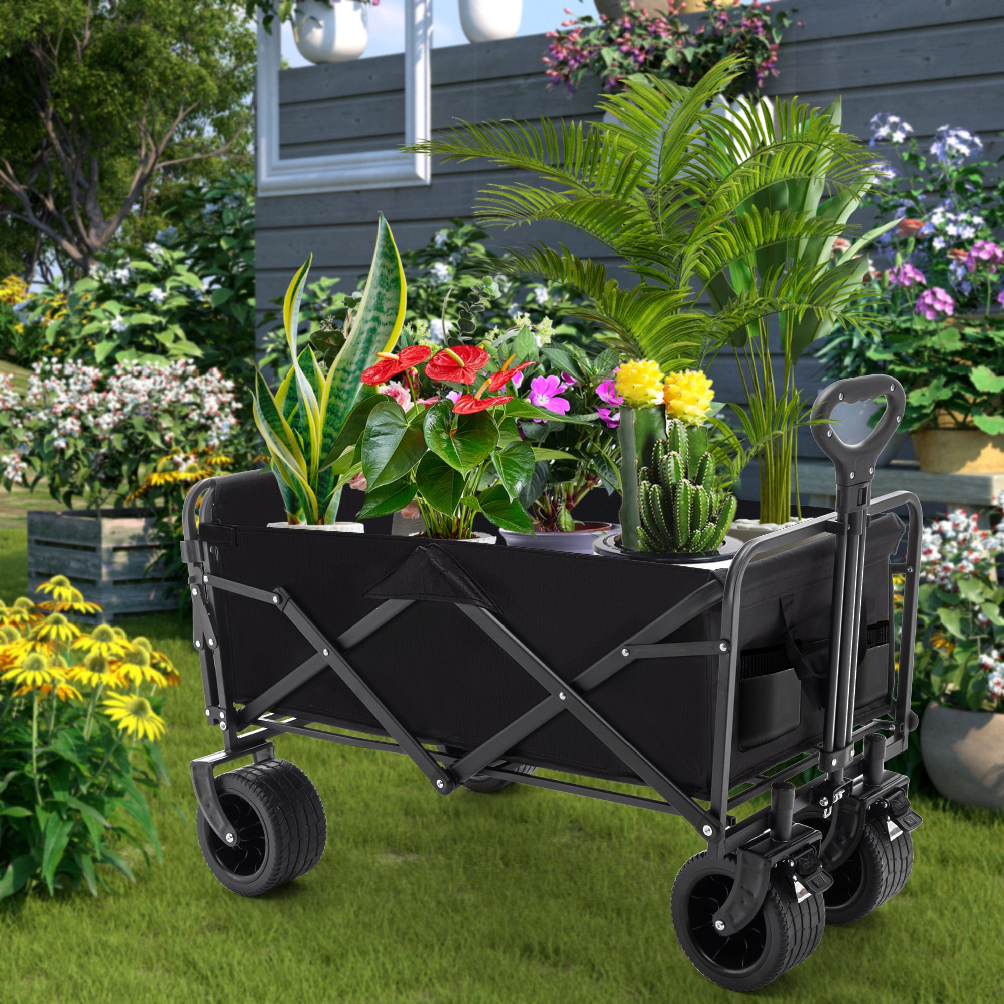 Large Capacity Folding Wagon Cart - Black & Orange
