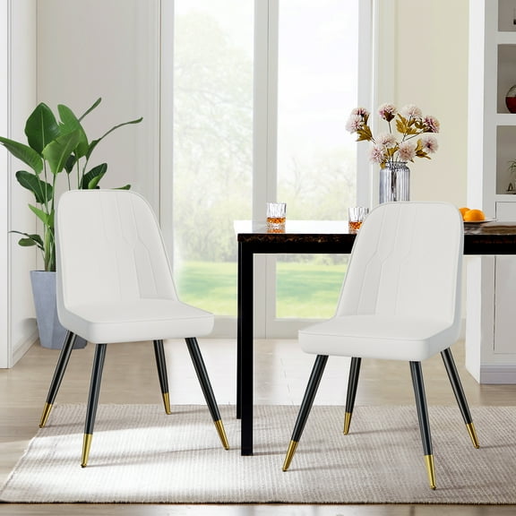 Andeworld Dining Chair Side Chair Accent Chair Leisure Chair Upholstered Chair with Metal Legs Set of 2 for Home Kitchen Office Bistro Cafe(White)