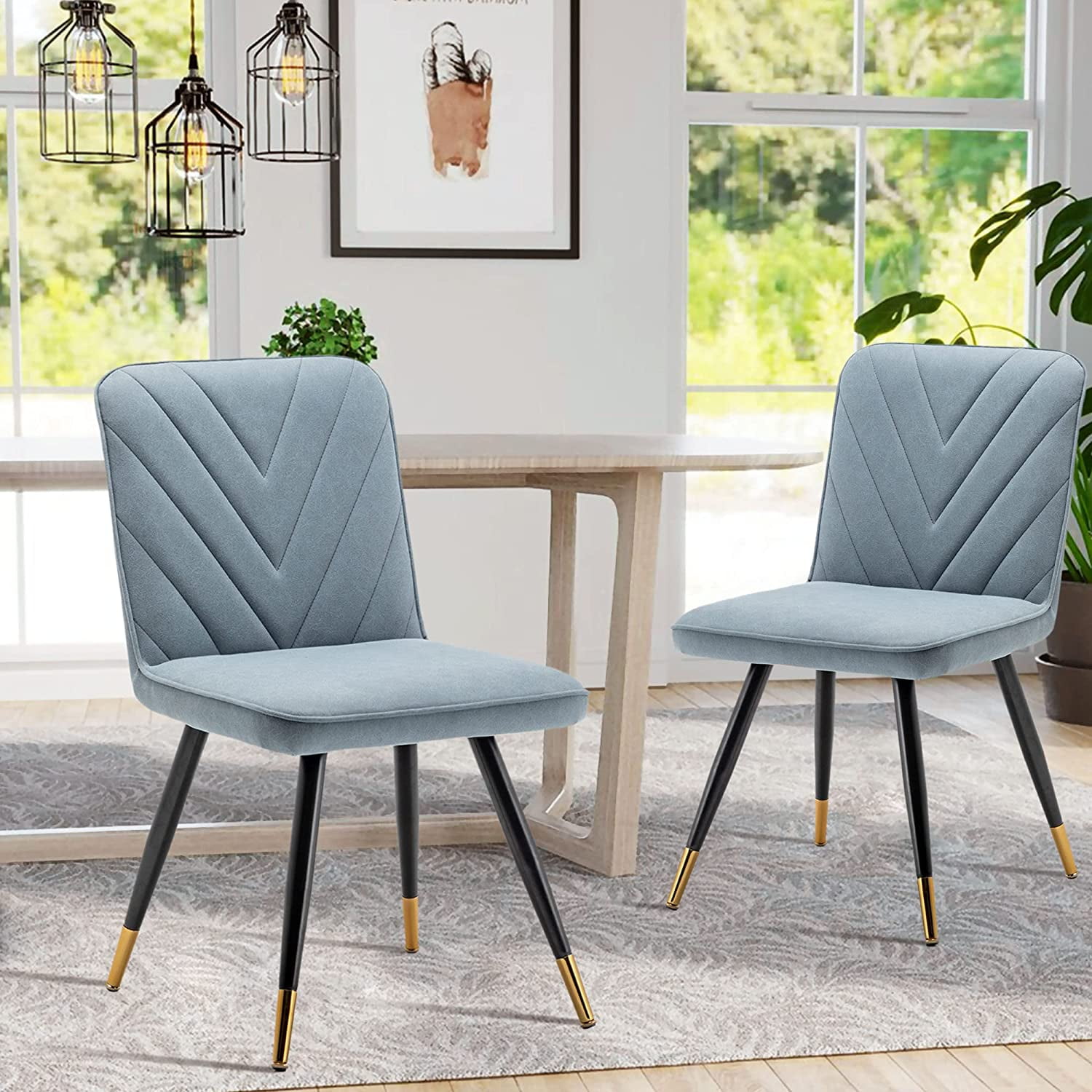 Andeworld Dining Chairs Set of 2 Upholstered Modern Accent Chairs Mid Century Faux Suede Side Chair Leisure Chair with Golden Metal Legs for Dining