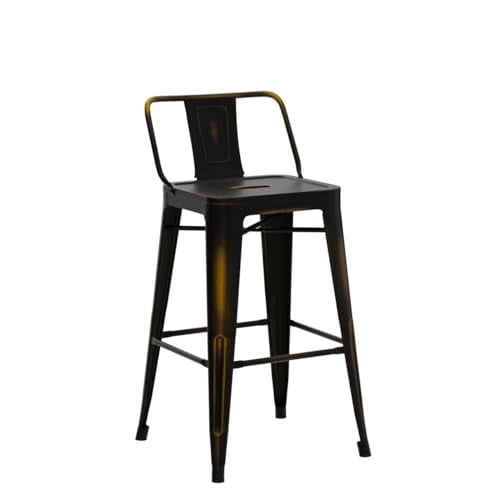 Andeworld Distressed Bar Stools Set of 4 Industrial Counter Stools Metal Barstools with Backrest (26 Inch, Distressed Gold)