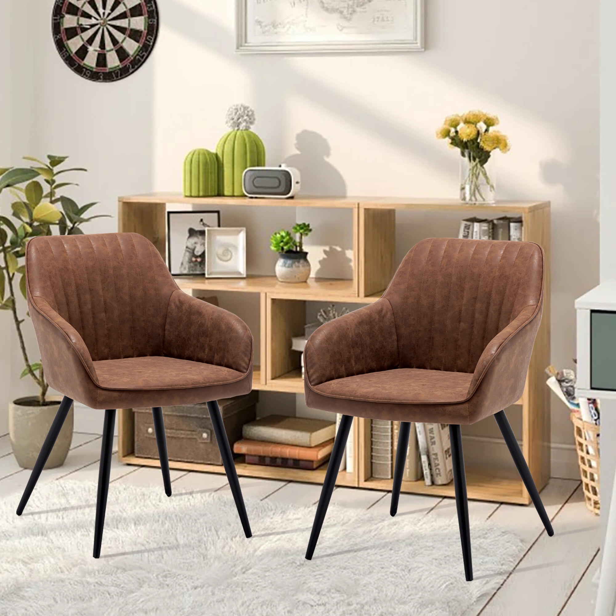 Set of 2 2024 leather accent chairs
