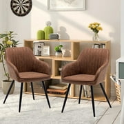 Andeworld Faux Leather Accent Chairs Set of 2, Living Dining Room Arm Chairs with Metal Legs for Home Kitchen Office Bistro CafeBrown