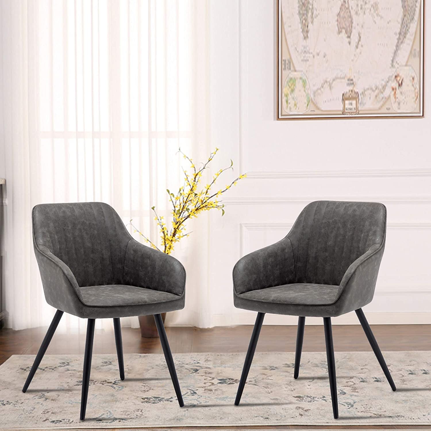 Andeworld Set of 2 Faux Leather Dining Chairs with Metal Legs - Grey ...