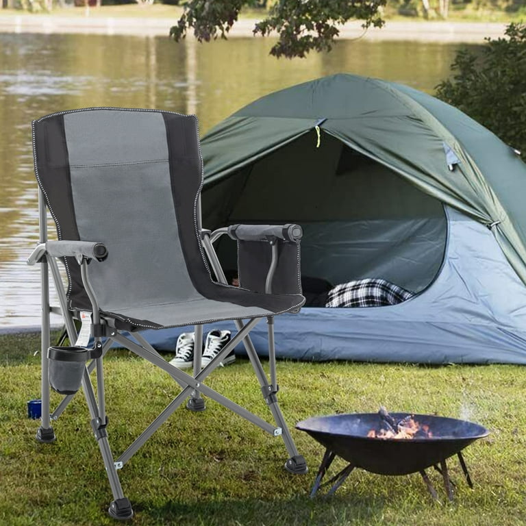 Andeworld Floding Camping Chair Oversized Heavy Duty Outdoor Patio Chair with Cup Holder and Storage Bag for Fishing Camping Grey