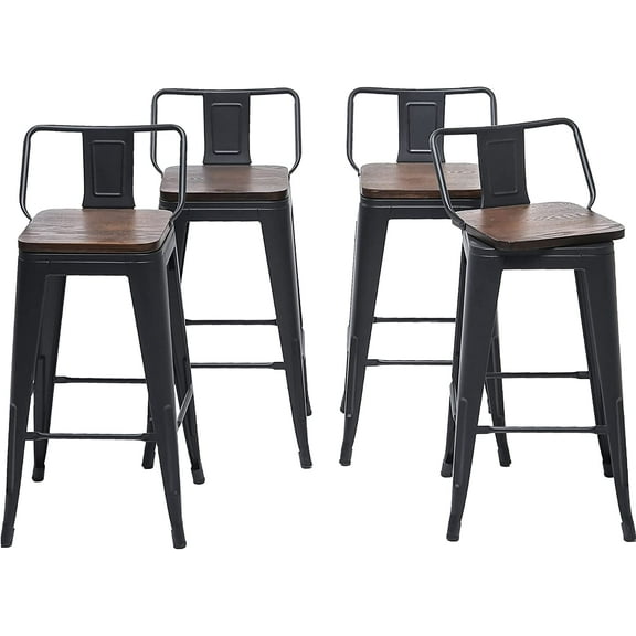 Andeworld Furniture Swivel Metal Bar Stools Kitchen Counter Height Stools Industrial Barstools Set of 4 (Swivel 24 inch,Matte Black Wooden)