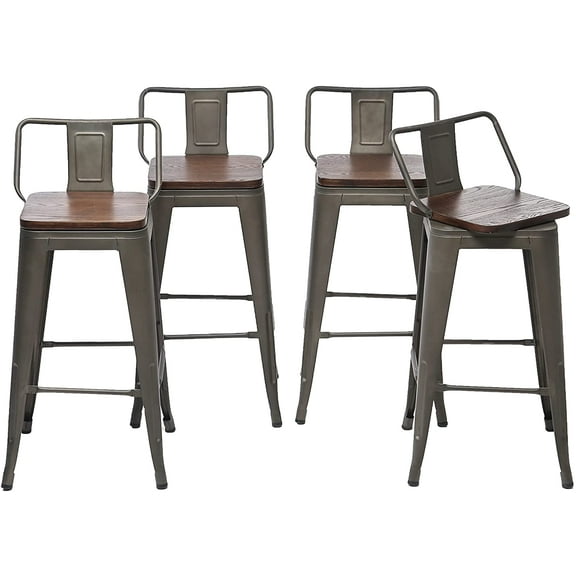 Andeworld Furniture Swivel Metal Bar Stools Kitchen Counter Height Stools Industrial Barstools Set of 4 (Swivel 26 inch,Rusty Wooden)