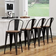 Andeworld High Back Removable Back Bar Stool, Black Set of 4