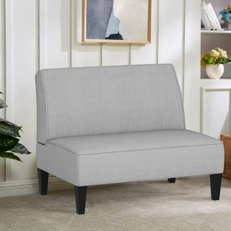 Andeworld Linen Loveseat Sofa Couch Upholstered Small Loveseat for Bedroom Armless Living Room Chairs Cushioned 2 Seater Settee loveseat Light Gray