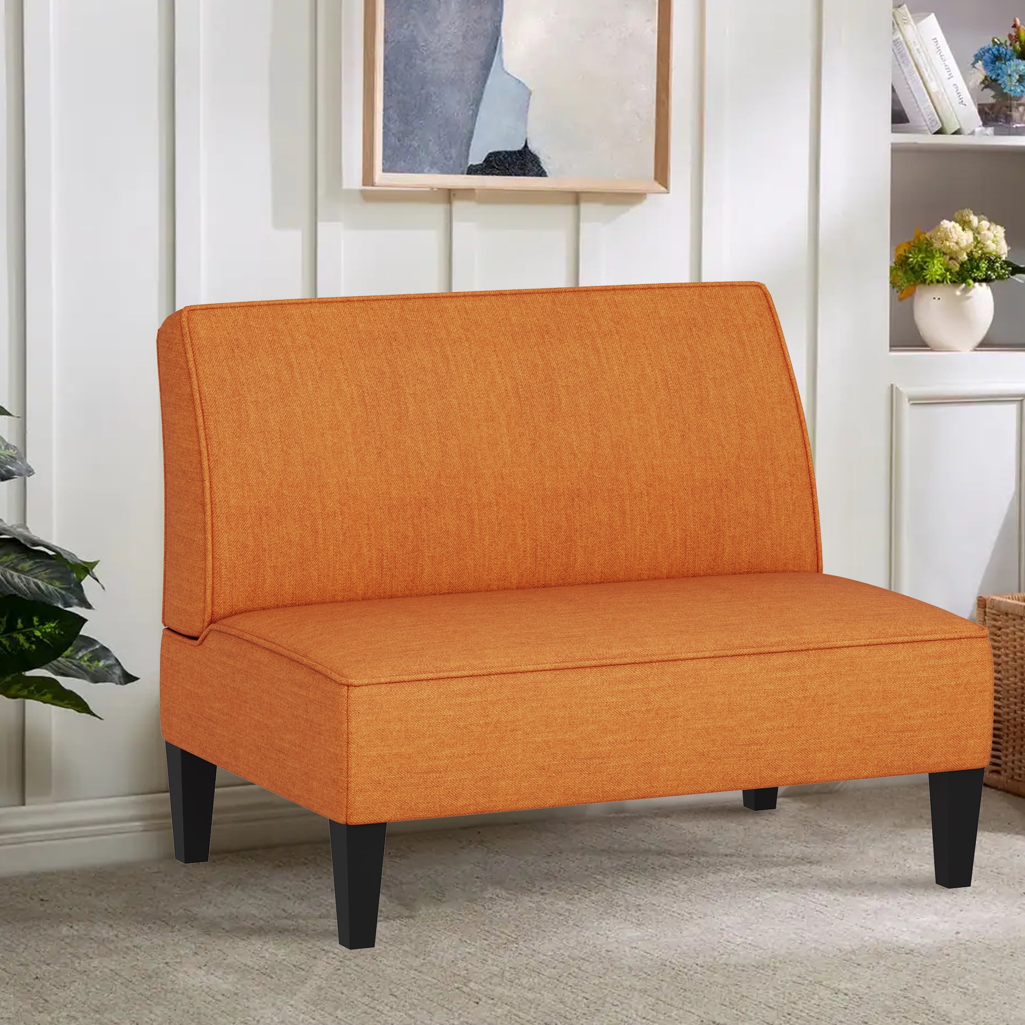 Andeworld Linen Loveseat Sofa Couch Upholstered Small Loveseat for Bedroom Armless Living Room Chairs Cushioned 2-Seater Settee loveseat (Orange)