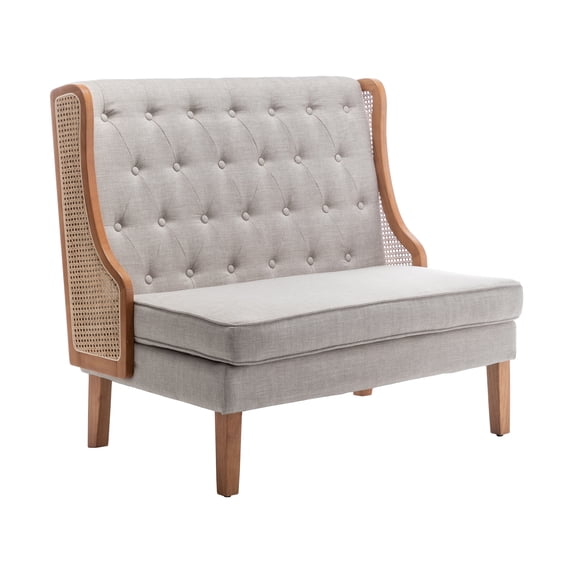 Andeworld Linen Loveseat Sofa Couch Upholstered Small Loveseat with Rattan Armrest for Living Room,Dining Room(Light Grey)