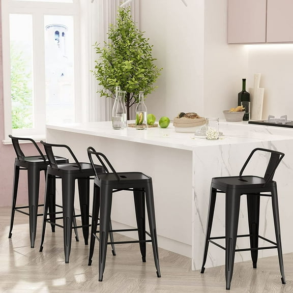Andeworld Metal Bar Stools Counter Height Stool Kitchen Barstools Set of 4 (26 Inch, Black)