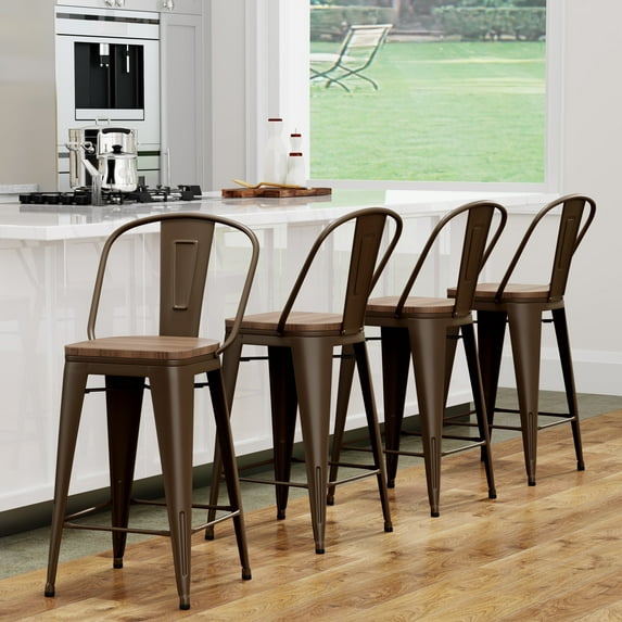 Andeworld Metal Bar Stools Set of 4 Bar Stools with Backs Counter Stools Counter Height Stools High Back Bar Chairs 24 Inch Rusty