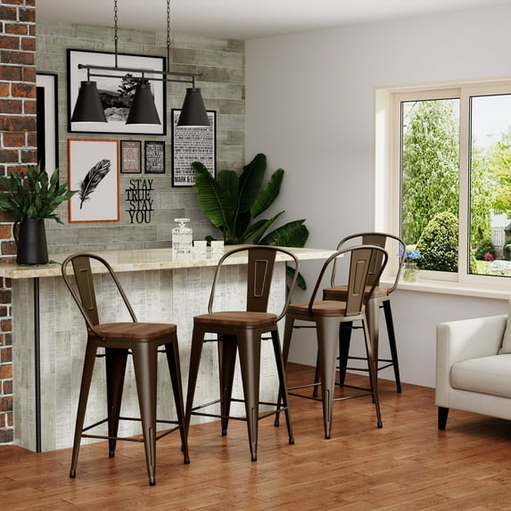Andeworld Metal Bar Stools Set of 4 Bar Stools with Backs Counter Stools Counter Height Stools High Back Bar Chairs 30 Inch Rusty