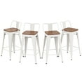 thumbnail image 1 of Andeworld Metal Bar Stools Set of 4 Industrial 24" Seat Height Counter Stools with Back Bar Chairs (Wooden Top Low Back, White), 1 of 8