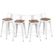 Andeworld Metal Bar Stools Set of 4 Industrial 24 Seat Height Counter Stools with Back Bar Chairs Wooden Top Low Back, White