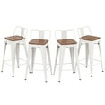 thumbnail image 1 of Andeworld Metal Bar Stools Set of 4 Industrial 26" Seat Height Counter Stools with Back Bar Chairs (Wooden Top Low Back, White), 1 of 8