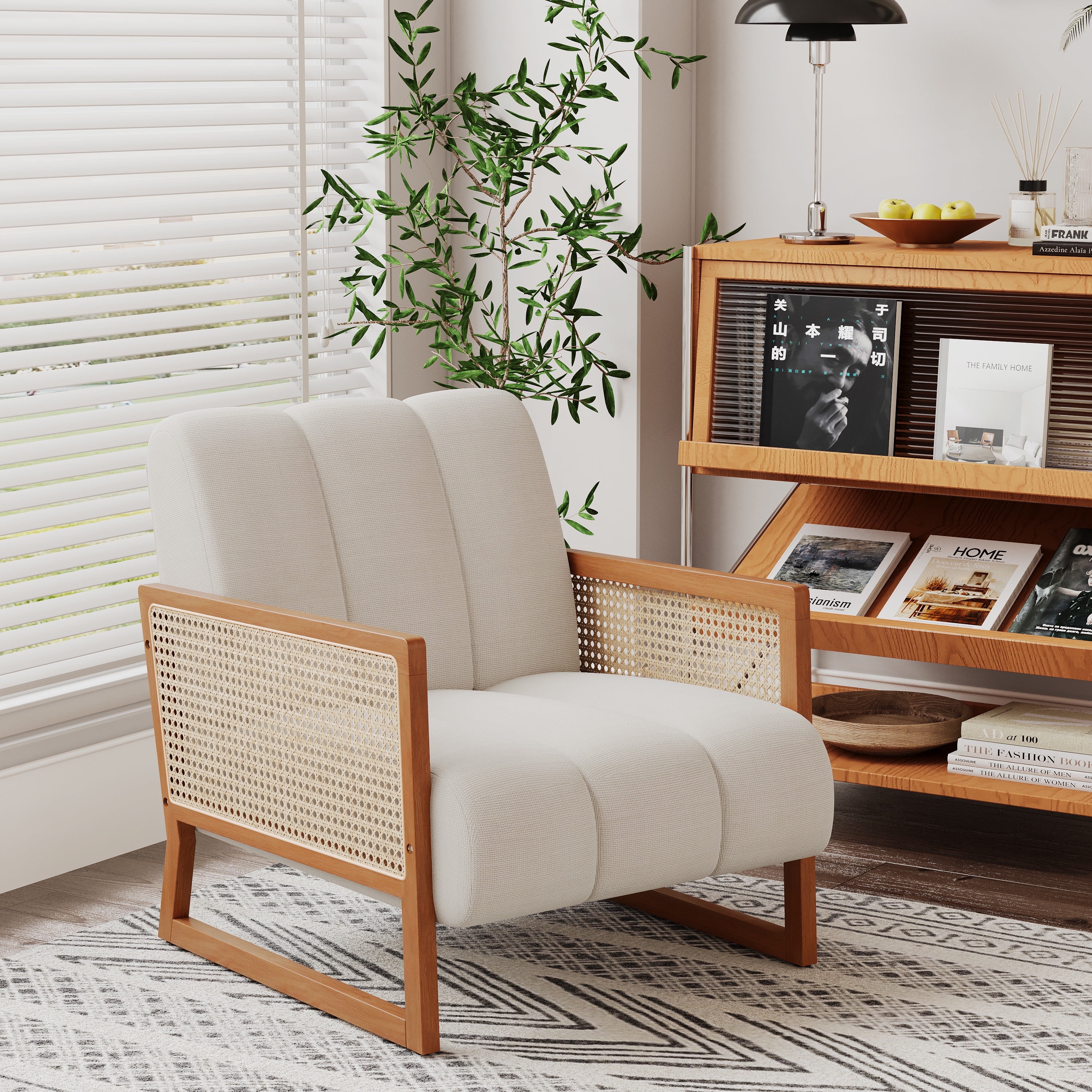 Andeworld Mid-century Living Room chairs with Rattan Armrests for