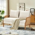 thumbnail image 1 of Andeworld Mid-century Sofa chair with Rattan Armrests small lveseat for bedroom，Living Room（Beige）, 1 of 4
