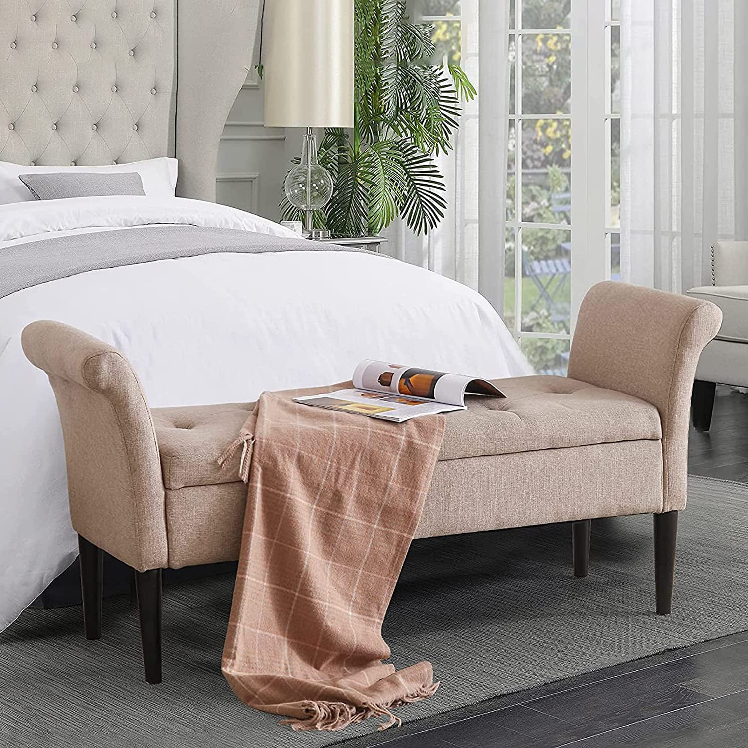 Andeworld Modern Armed Upholstered Storage Ottoman Bench for