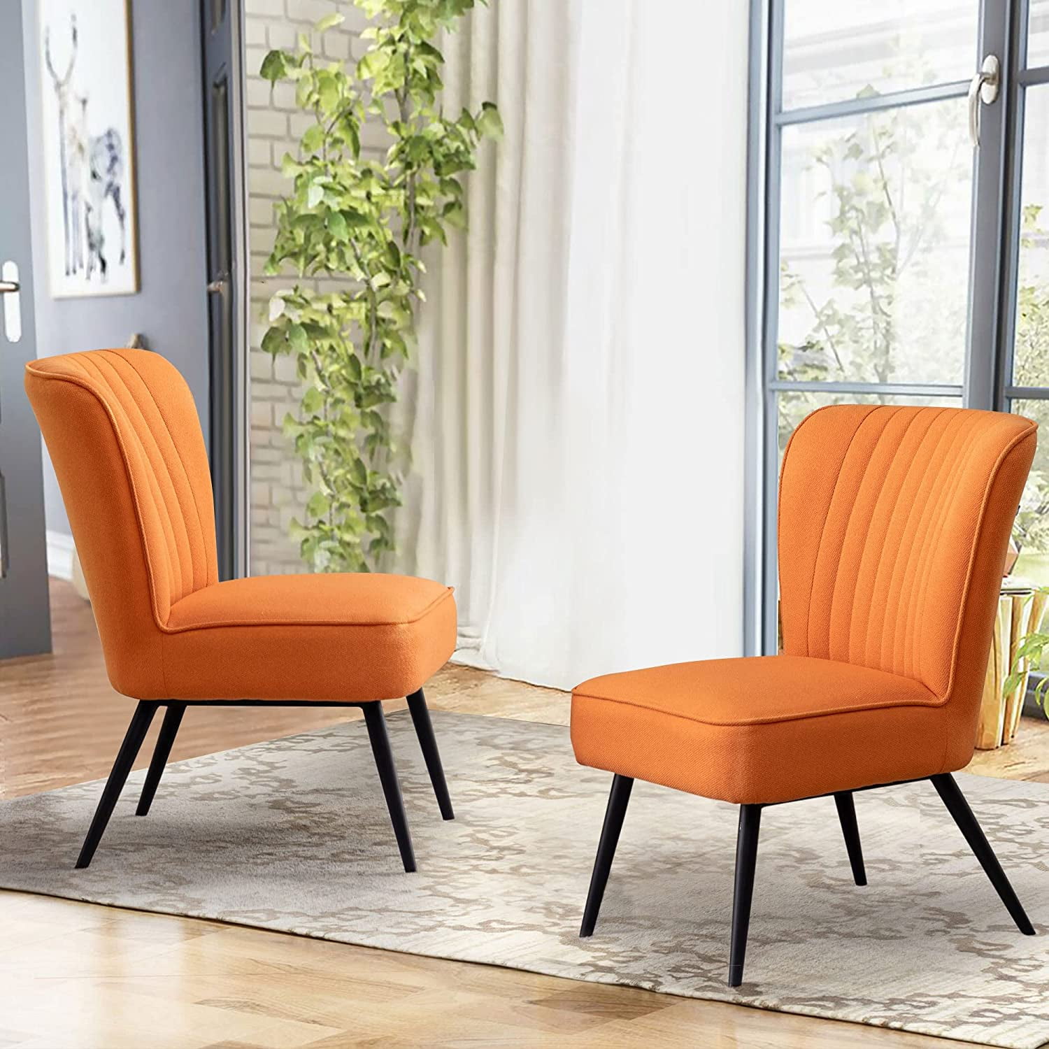 Andeworld Modern Armless Accent Chair Chairs Club for Wingback Slipper Bedroom-Orange Living Upholstered Sofa Couch 2 Room Guest of Comfy Reception Set Single