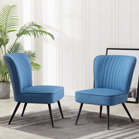 Andeworld Modern Armless Accent Chair Set of 2 Upholstered Living Room Slipper Reception Chairs Club Guest Couch Comfy Wingback Single Sofa for Bedroom-Blue