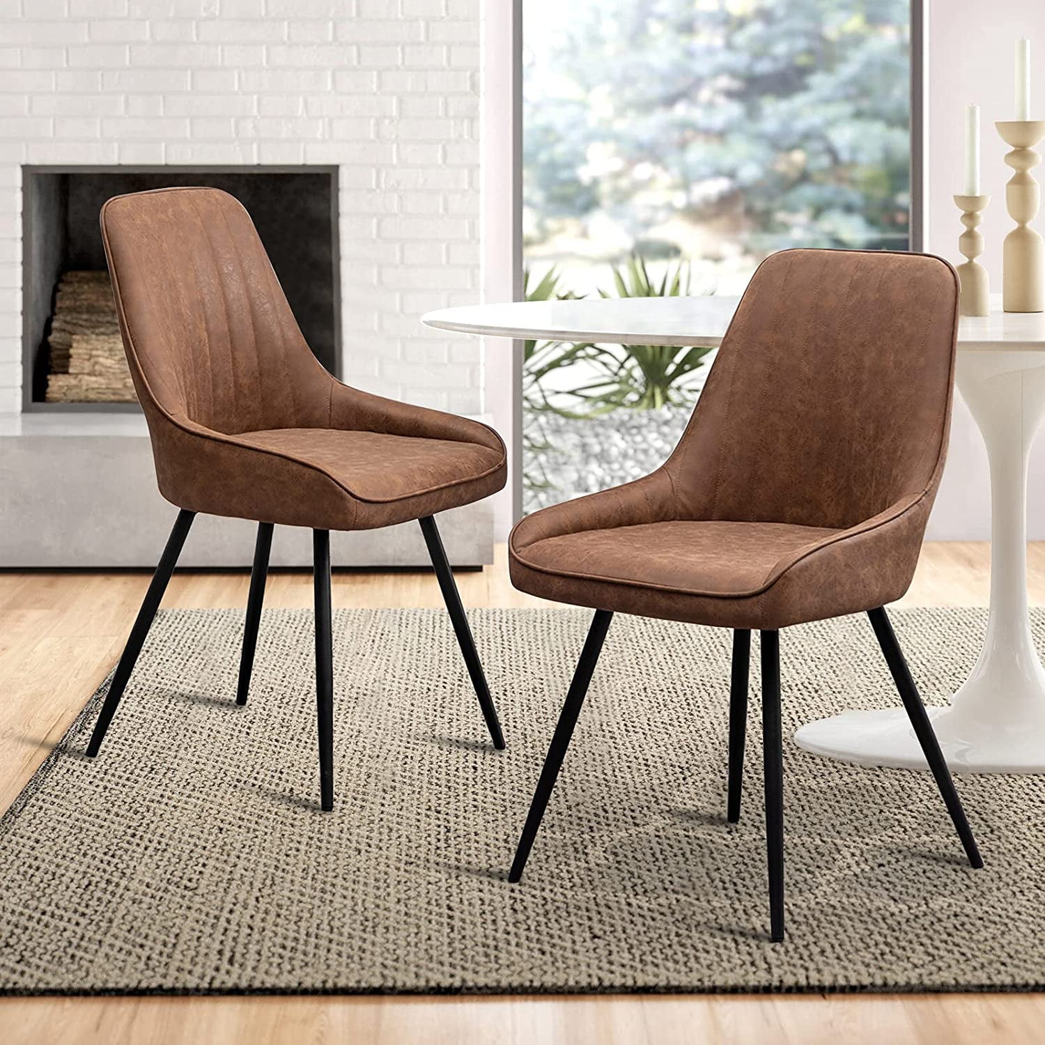 Dining Chairs Upholstered Chair Faux Leather Accent Chairs(Set of 2), Grey
