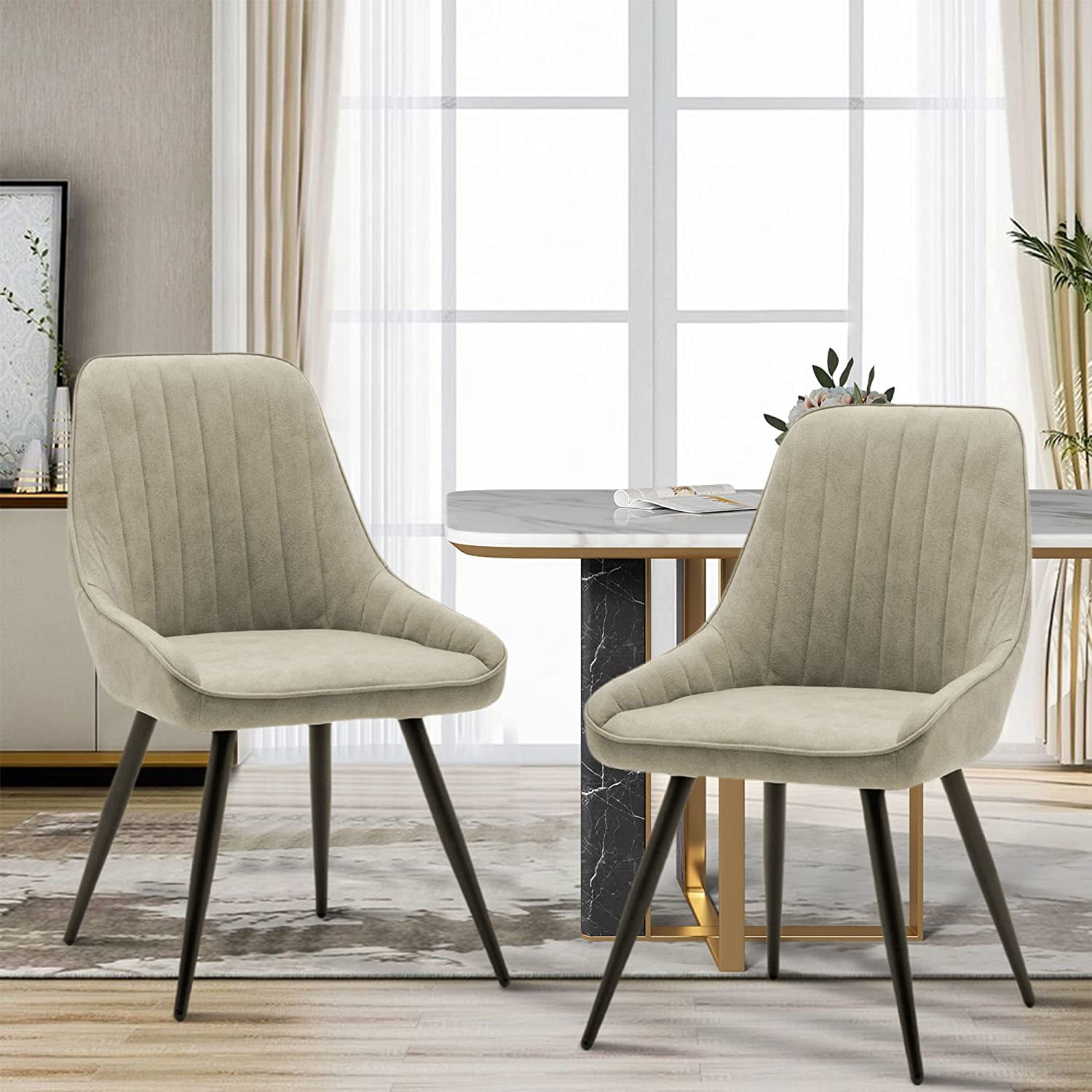 NIUTN Dining Chairs Set of 2,Modern Kitchen Dining Room Chairs,Upholstered Dining Accent Side Chairs in Faux Leather Cushion Seat and Sturdy Metal