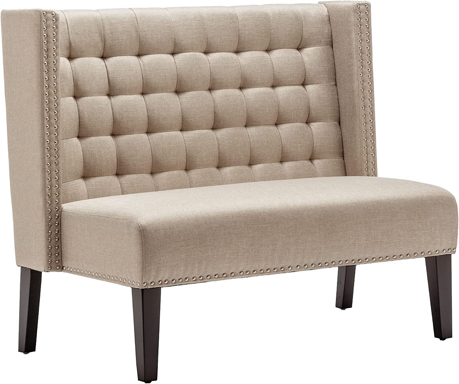 Andeworld Modern Loveseat Settee  Sofa Upholstered Banquette Couch for Dining Living Room Hallway or Entryway Seating Funiture with Wooden Legs,Putty