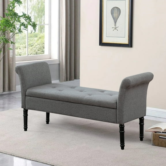 Andeworld Modern PU Leather Storage Ottoman Bench Tufted Bed Bench for Living Room Bedroom (Grey)