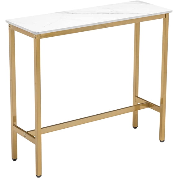 Andeworld Modern Rectangle Bar Table White Faux Marble Kitchen Dining Table 41" Bar Height Pub Table for Living Room Dining Room Entryway Console Table with Gold Metal Frame