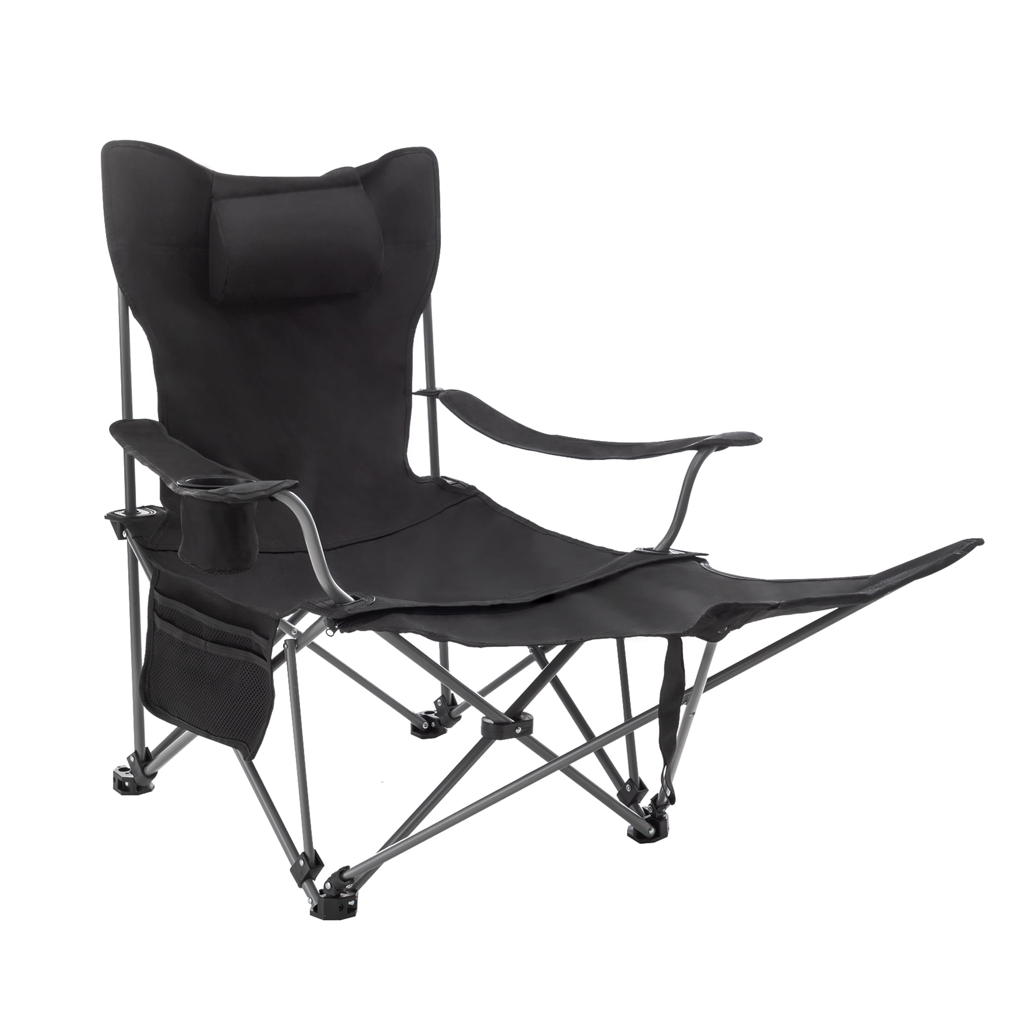 Black Folding Camping Chair with Cushions and Arms