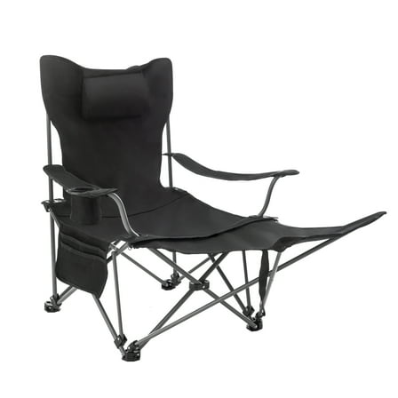 Andeworld Reclining Camping Chairs with Removeable Footrest,Lounge Chairs with Headrest,Adjustable Folding Chairs for Adults,Black