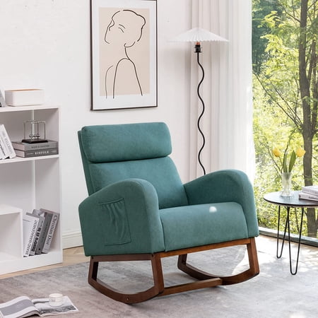 Andeworld Nursery Collection Kids Faux Suede High Backrest Glider Rocking Chair, Teal