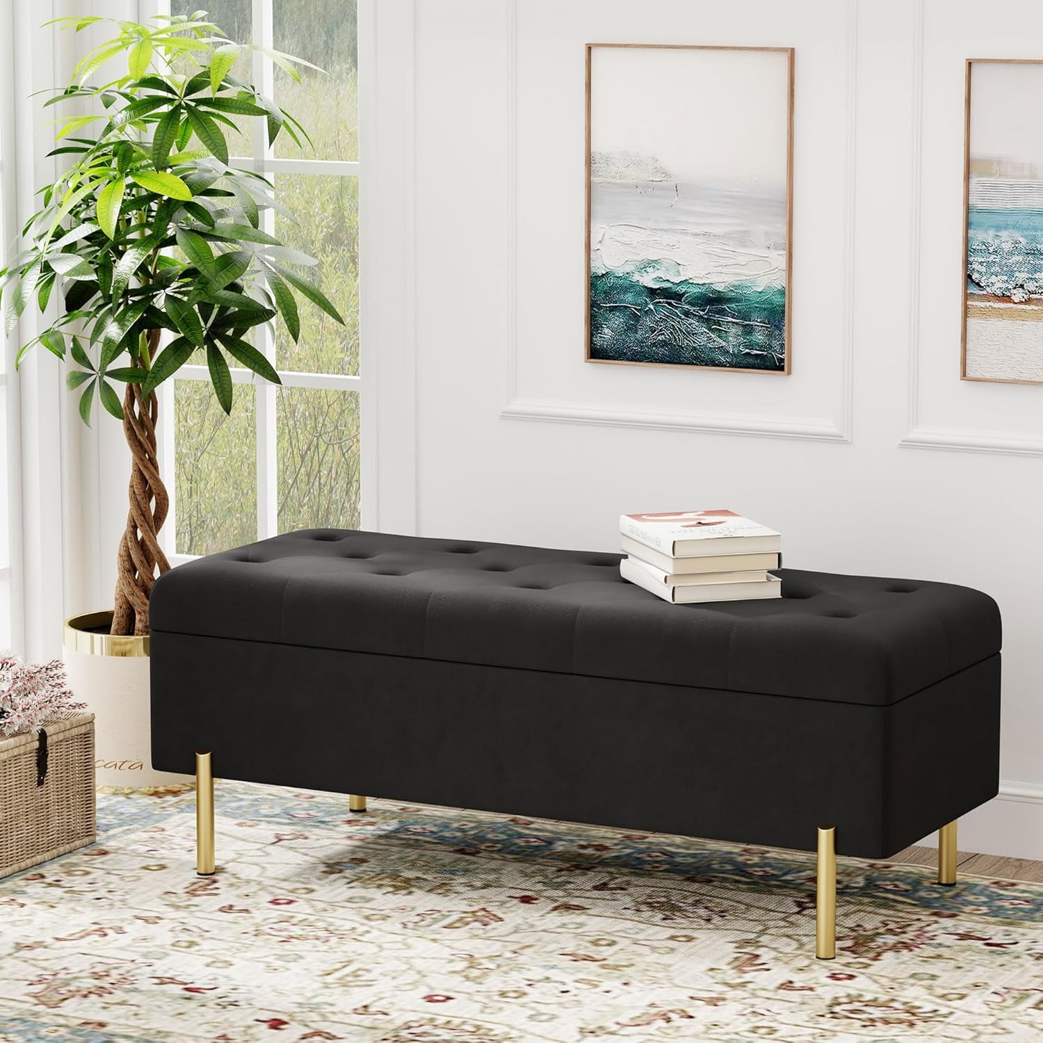 Andeworld Velvet Storage Bench, Modern Bedroom Bench, Upholstered ...