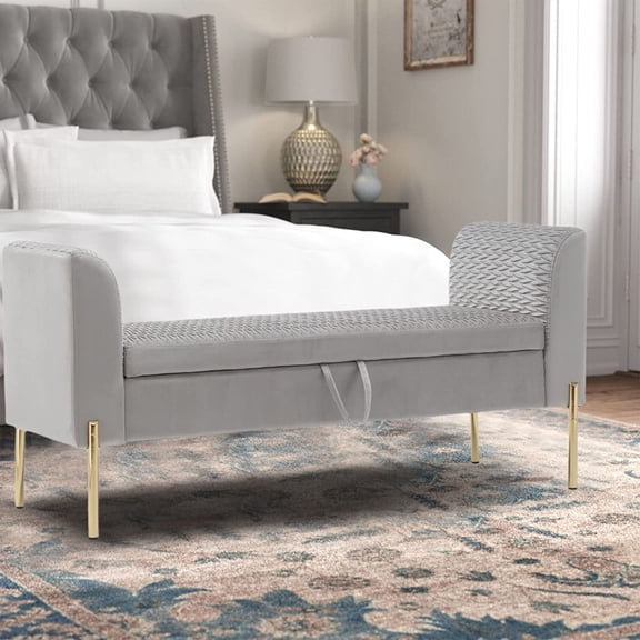 Andeworld Storage Bench,Upholstered Storage Ottoman Bench,Modern Bed Bench Entryway Bench with Gold Legs for Bedroom Living Room Gray