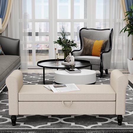 Andeworld Storage Bench with Arms Upholstered Settee Bench for Bedroom Living Room Entryway Ivory