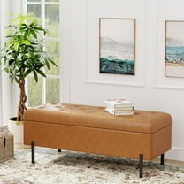 Andeworld Storage , Faux Leather Modern Bedroom , Upholstered Tufted Large Settee Ottoman with Storage  for Bedroom,Living Room,Entryway,Brown