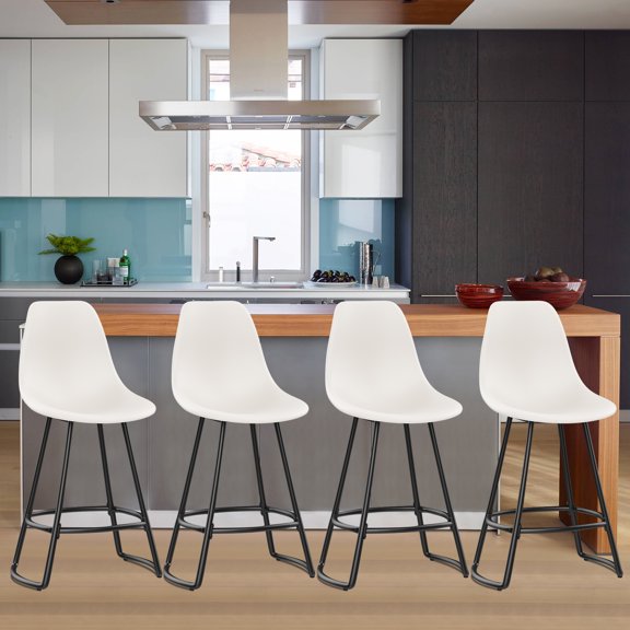 Gymax Swivel Round Seat Mid Back Bar Stools, Brown (Set of 4)