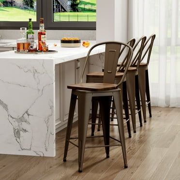Andeworld Swivel Metal Bar Stools with Backs Counter Stools Set of 4 Counter Height Stools High Back Bar Chairs 24 Inch Bar Stools Farmhouse Rusty