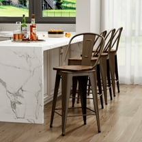 Andeworld Swivel Metal Bar Stools with Backs Counter Stools Set of 4 Counter Height Stools High Back Bar Chairs 26 Inch Bar Stools Farmhouse Rusty